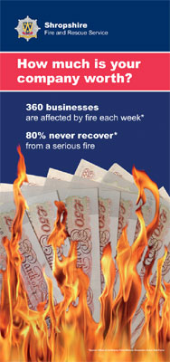 Screen grab of leaflet cover featuring money on fire