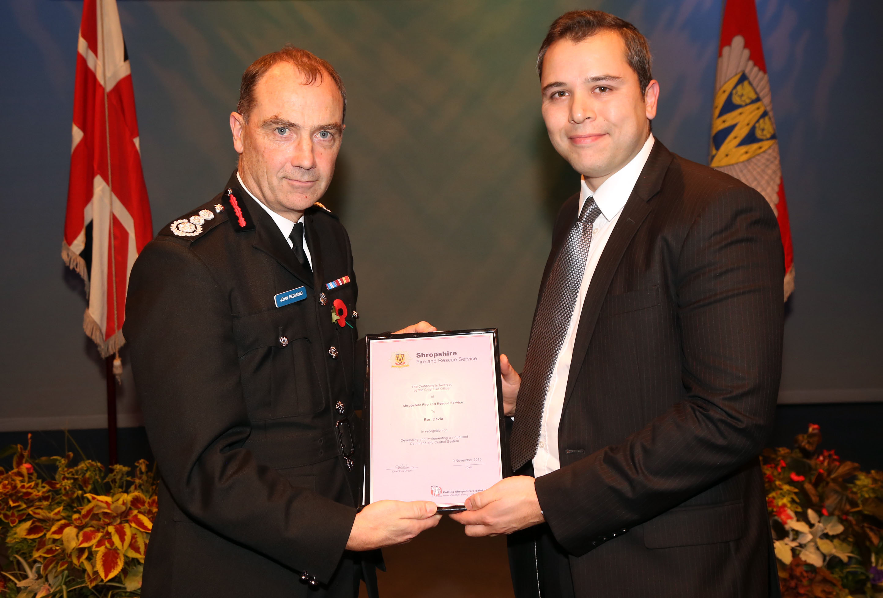 Sally Edwards and Ron Davia (pictured)were praised for their technical IT innovation to improve resilience which has made Shropshire Fire and Rescue Service the first brigade in the UK to make such an achievement 