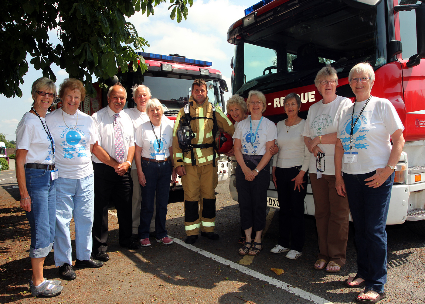 Fire Authority member with Crucial Crew volunteers in Shropshire